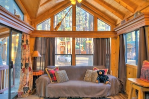 Smart TV, chimenea y libros