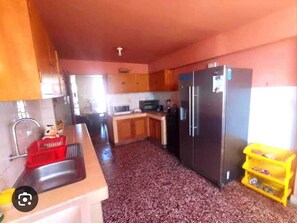 Basic Double Room, City View | Private kitchen | Full-size fridge, microwave, dishwasher, cookware/dishes/utensils