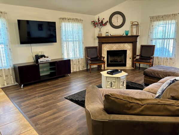 Smart TV, fireplace, table football