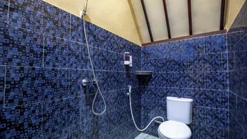 Ducha, bidet, toallas, papel higiénico