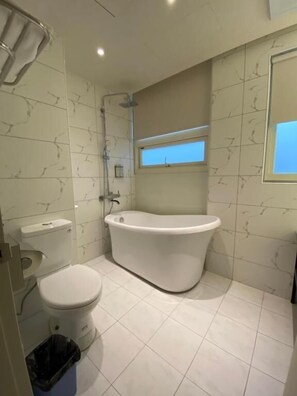 Bañera y ducha independientes, cabezal de ducha con hidromasaje