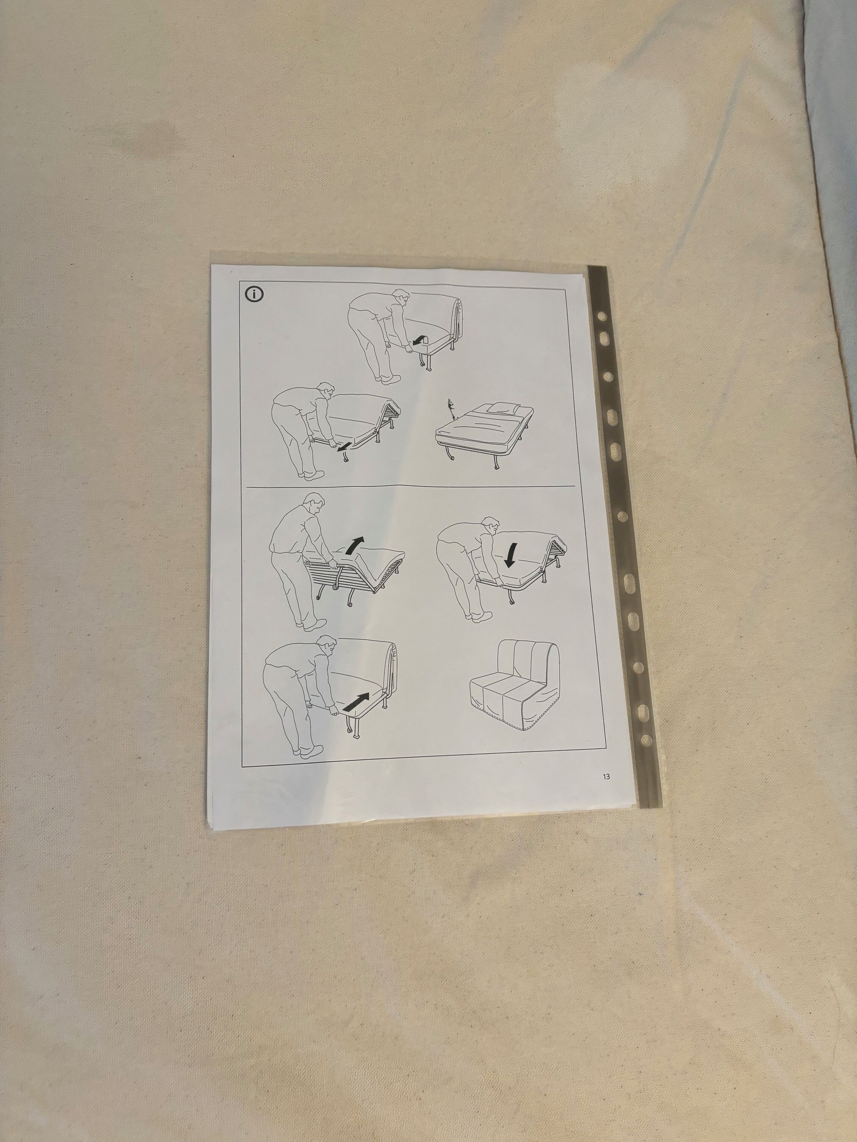 A diagram illustrating the process of converting a sofa into a bed.