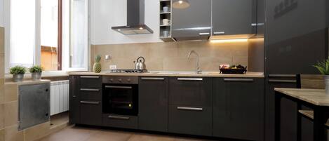 Oven, stovetop, dishwasher, cookware/dishes/utensils