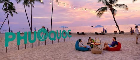 Private beach, white sand, beach umbrellas