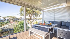 Outdoor dining - 16 Grandview Cl - water views, air con and Wi-Fi (Soldiers Point)