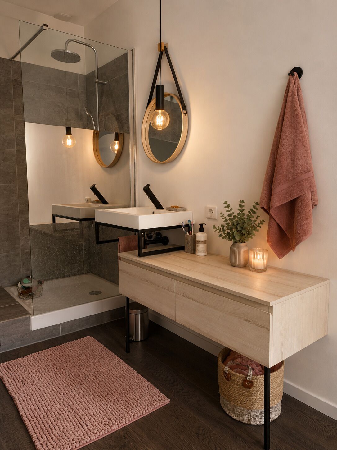 Shower, hair dryer, toilet paper