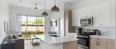 Fridge, dining tables