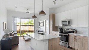 Fridge, dining tables
