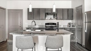 Fridge, dining tables
