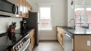Fridge, dining tables