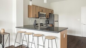 Fridge, dining tables