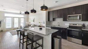 Fridge, dining tables