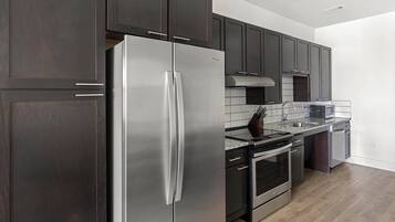 Fridge, dining tables