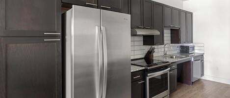 Fridge, dining tables