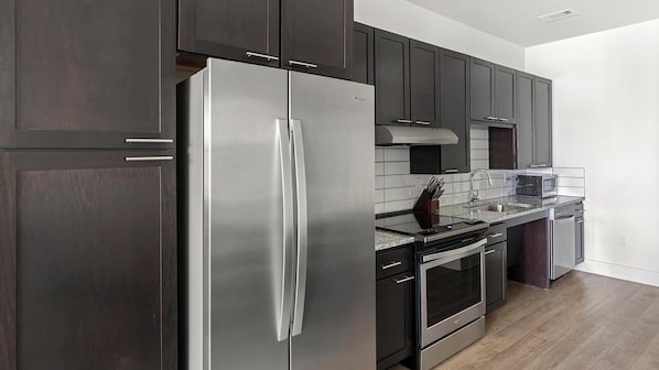 Fridge, dining tables