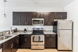 Fridge, dining tables
