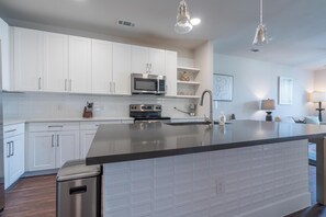 Fridge, dining tables