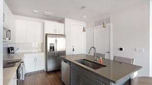 Fridge, dining tables