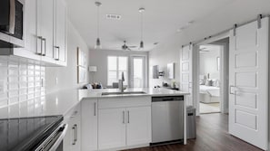 Fridge, dining tables