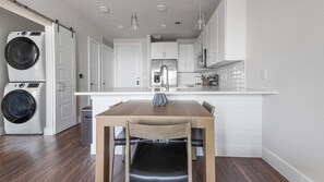 Fridge, dining tables