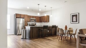 Fridge, dining tables