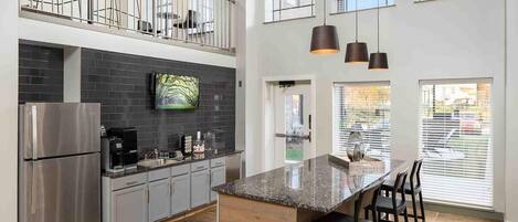 Fridge, dining tables