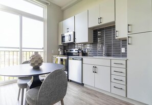 Fridge, dining tables