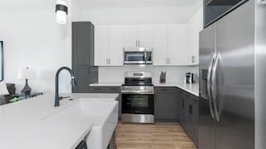 Fridge, dining tables