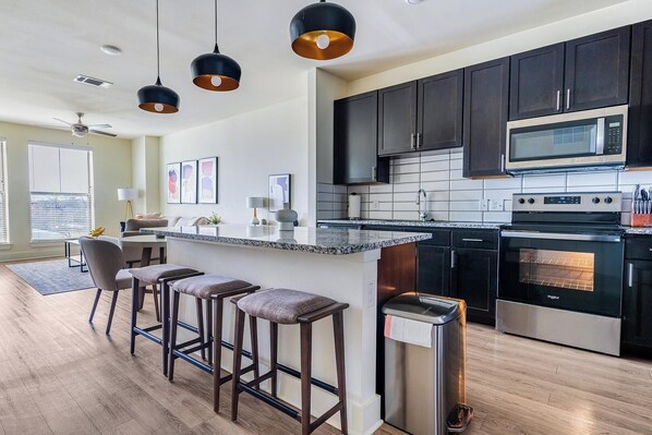 Fridge, dining tables