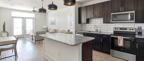 Fridge, dining tables