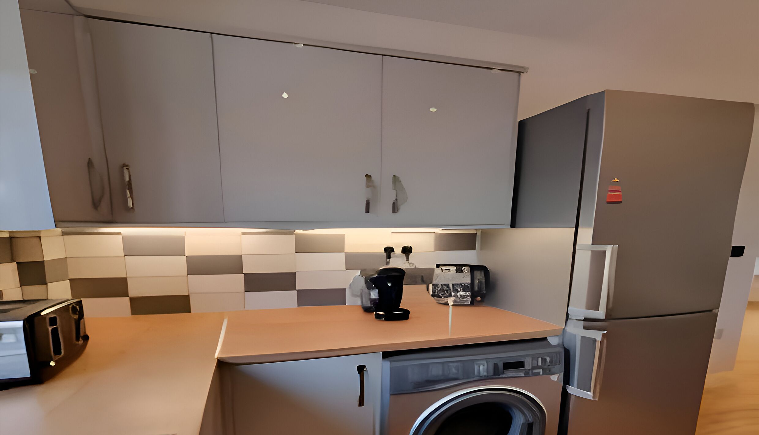 Refrigerador, microondas, horno, placa de cocina