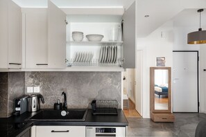 Fridge, oven, stovetop, dishwasher