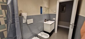 Douche, sèche-cheveux, bidet, serviettes fournies