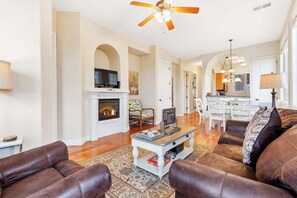 Télévision, cheminée, lecteur de DVD