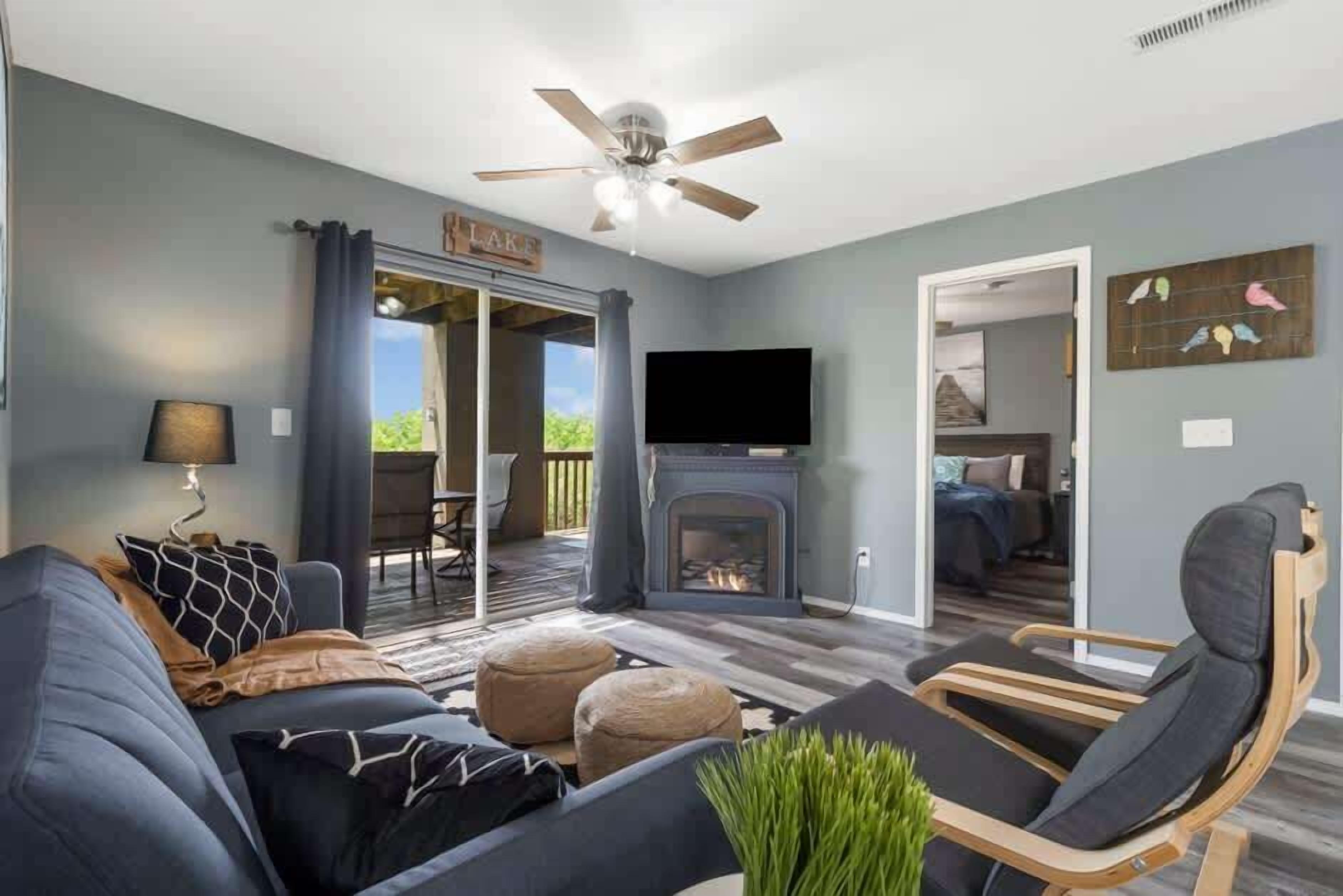 TV, fireplace, DVD player, offices