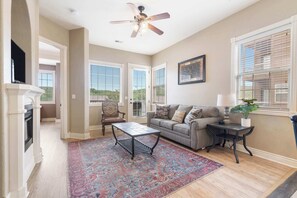 TV, fireplace, DVD player, offices