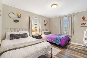 4 bedrooms, iron/ironing board, travel cot, WiFi