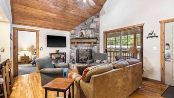 Televisor, llar de foc, reproductor de DVD i oficines