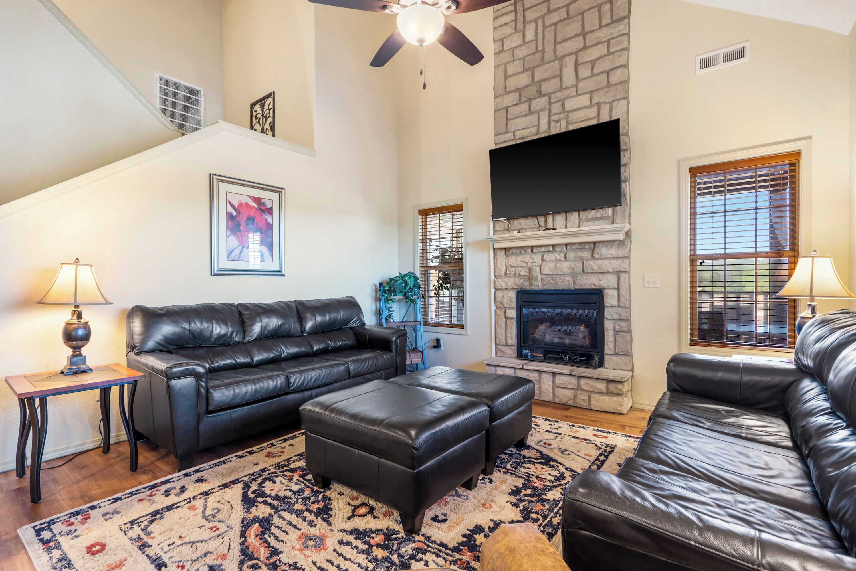 TV, fireplace, DVD player, offices