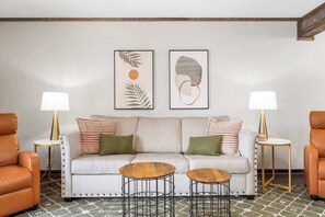 Télévision, cheminée, espaces bureaux