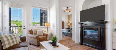 TV, fireplace, DVD player, offices