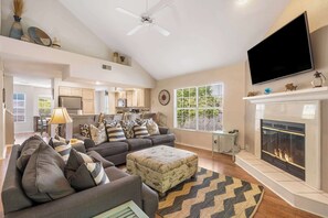 TV, fireplace, offices