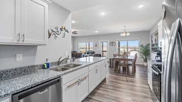 Fridge, microwave, coffee/tea maker, toaster