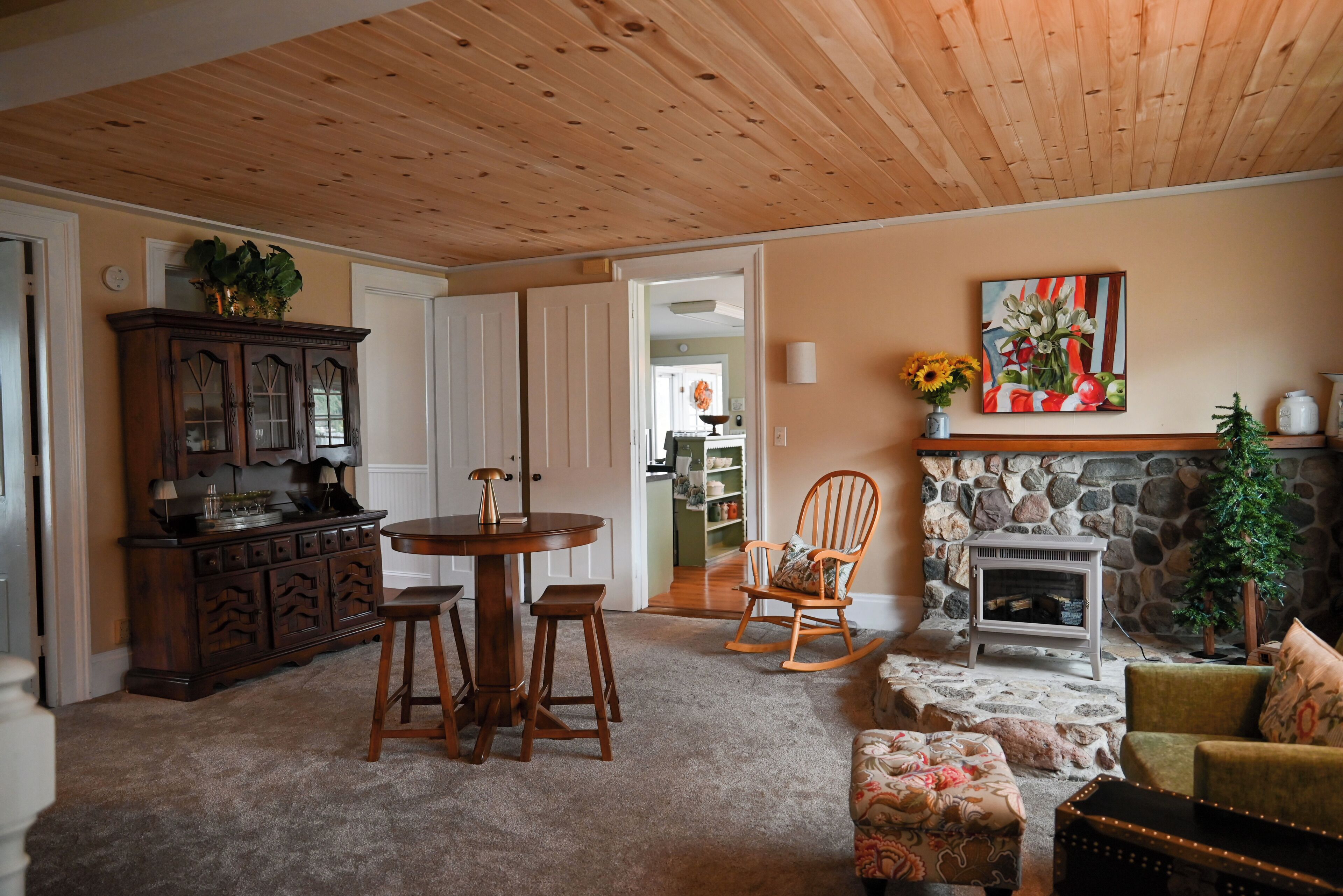 Smart TV, chimenea y libros 