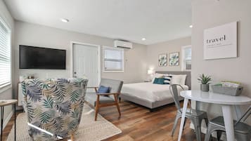 1 bedroom, desk, iron/ironing board, travel cot