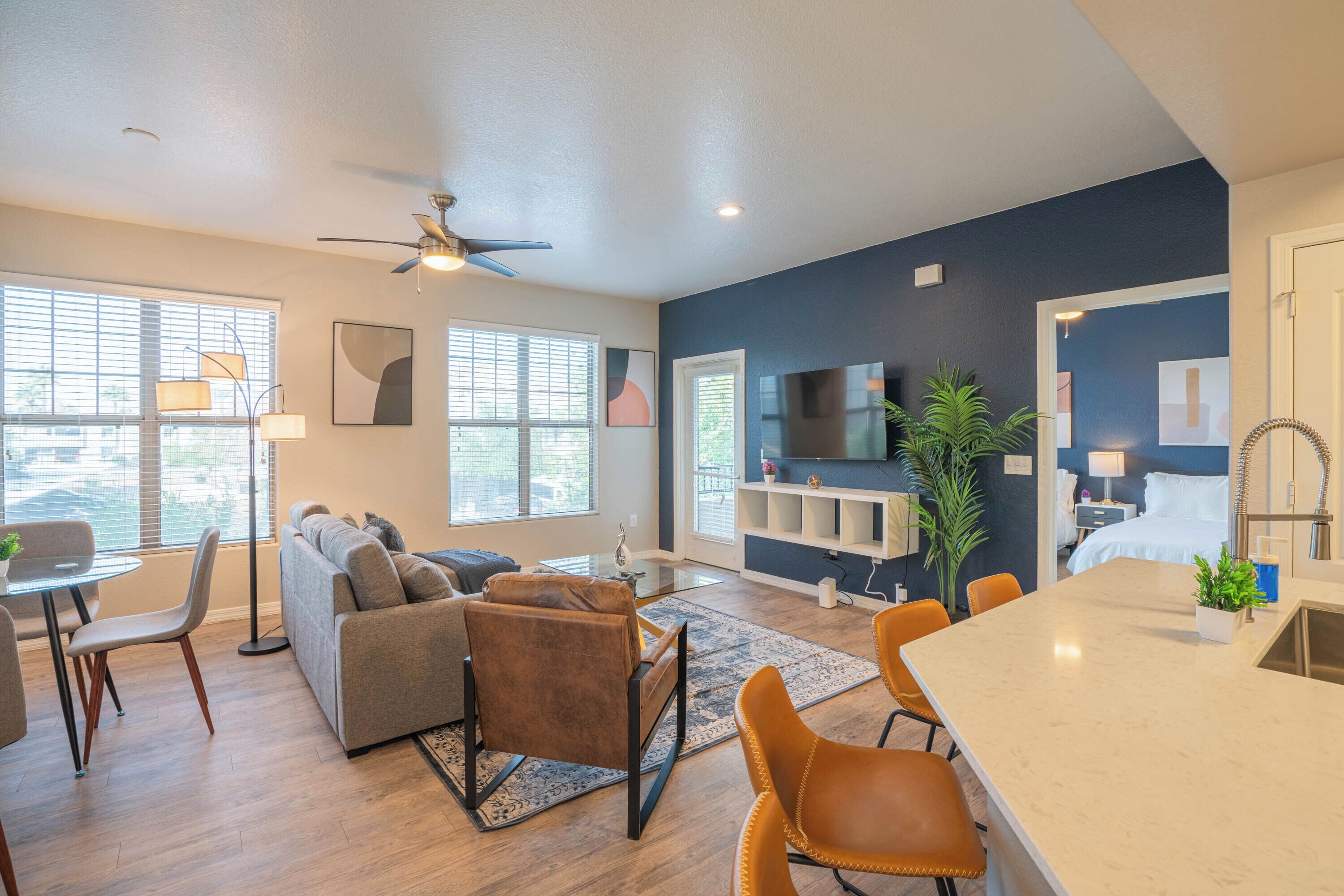 Deluxe Apartment, 2 Bedrooms, Non Smoking, Kitchen | Living area | 55-inch Smart TV with digital channels