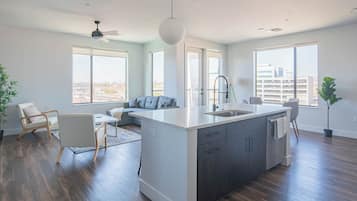 Superior Apartment, 2 Bedrooms, Non Smoking, Kitchen | Living area | 55-inch Smart TV with digital channels
