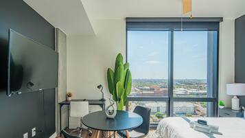 Superior Studio, 1 Queen Bed, Refrigerator, City View | Desk, laptop workspace, iron/ironing board, free WiFi