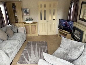 TV, fireplace