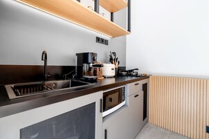 Family Villa, 2 Bedrooms, Private Pool | Private kitchen | Full-size fridge, microwave, stovetop, espresso maker